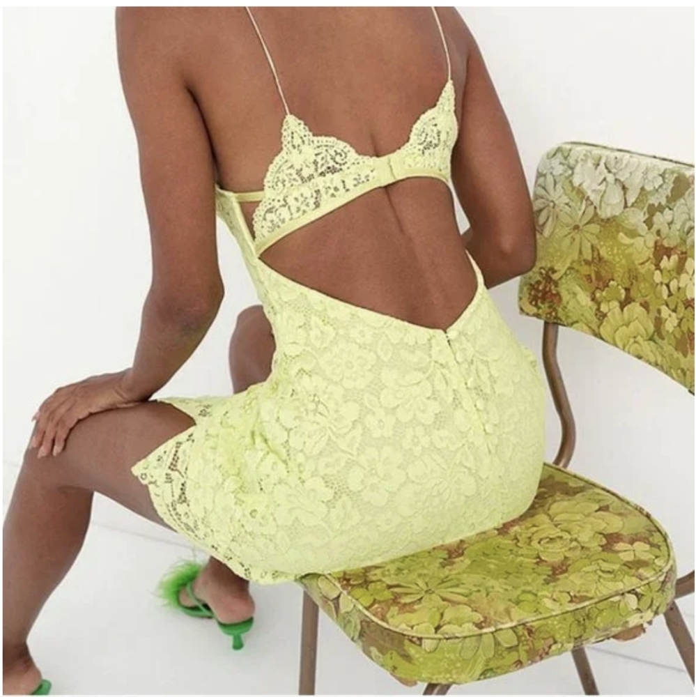 NWT For Love and Lemons Lime Creamsicle Lace Cut Out Mini Slip Dress - Picture 2 of 5